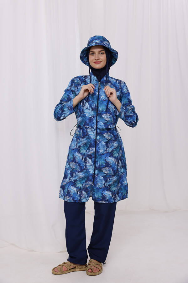 Navy Blue Full Cover Modest Swimsuit Set 2503 - Thumbnail