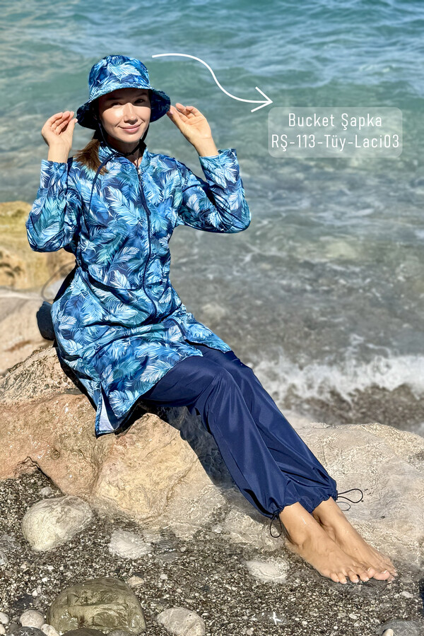 Navy Blue Full Cover Modest Swimsuit Set 2503 - Thumbnail