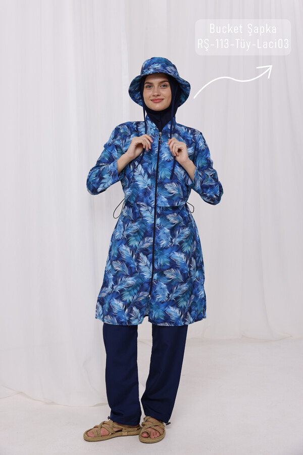 Navy Blue Full Cover Modest Swimsuit Set 2503 - Thumbnail