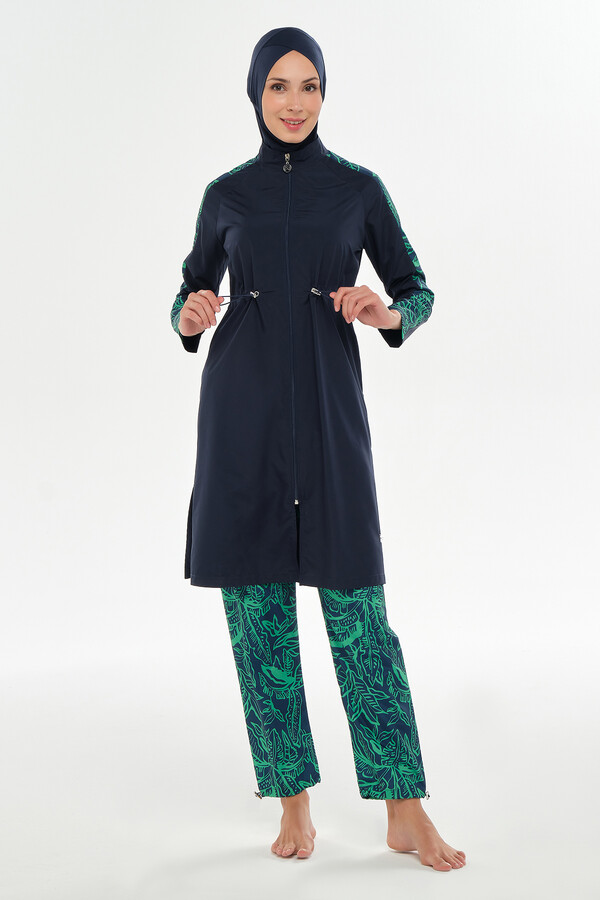 Navy Blue Full Cover Modest Swimsuit Set 2503 - Thumbnail
