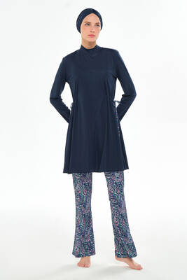 Rozamay - Full-Cover Modest Swimwear Set with Tunic and Patterned Bottoms (1)