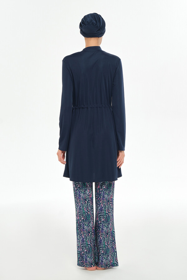 Full-Cover Modest Swimwear Set with Tunic and Patterned Bottoms - Thumbnail