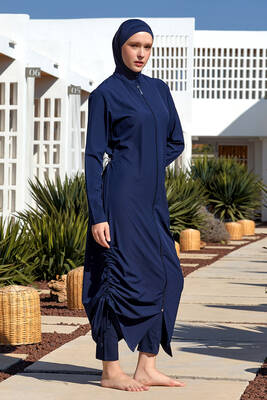 Adasea - Navy Blue Full Coverage Modest Swimsuit Set