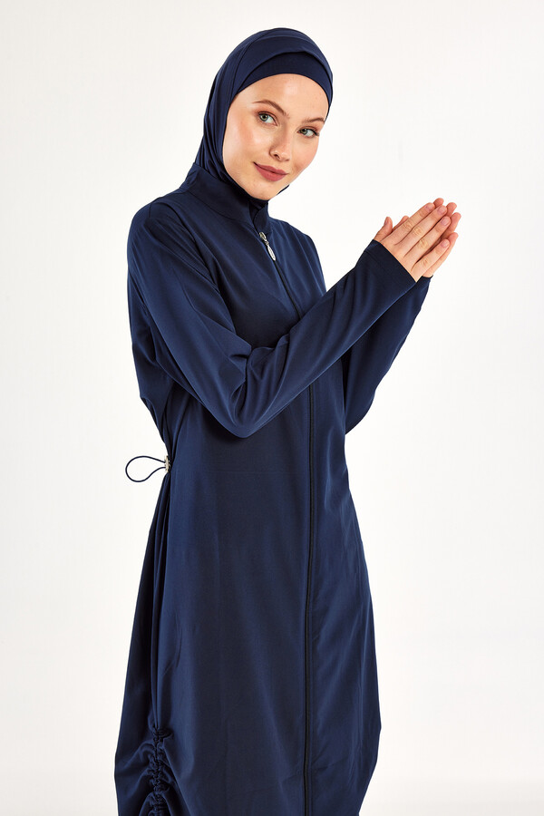 Navy Blue Full Coverage Modest Swimsuit Set - Thumbnail