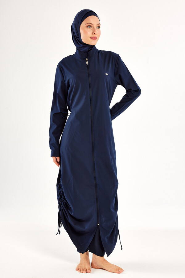 Navy Blue Full Coverage Modest Swimsuit Set - Thumbnail