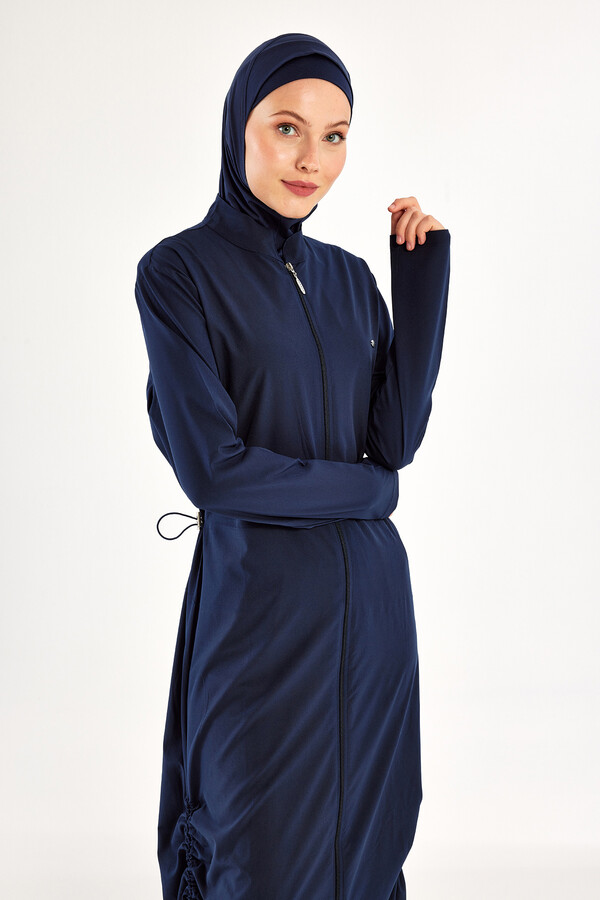 Navy Blue Full Coverage Modest Swimsuit Set - Thumbnail