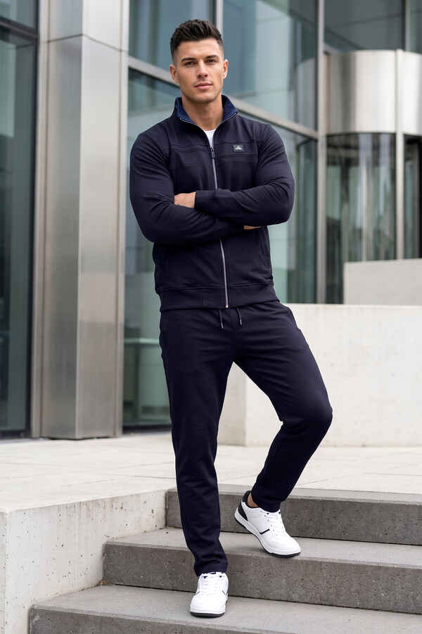 Navy Cotton Blend Zip-Up Tracksuit Set with Straight Pants | Remsa Mayo - Thumbnail