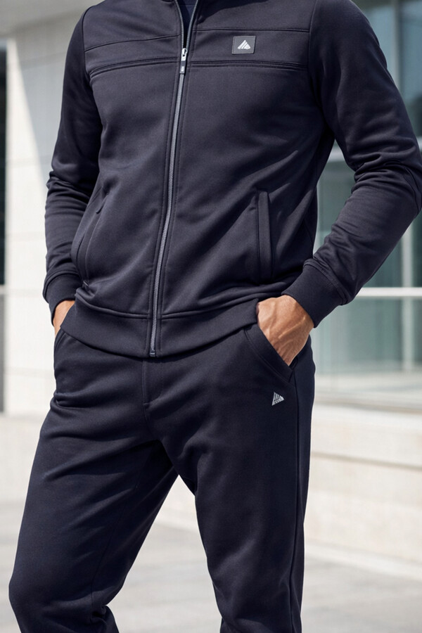 Navy Cotton Blend Zip-Up Tracksuit Set with Straight Pants | Remsa Mayo - Thumbnail