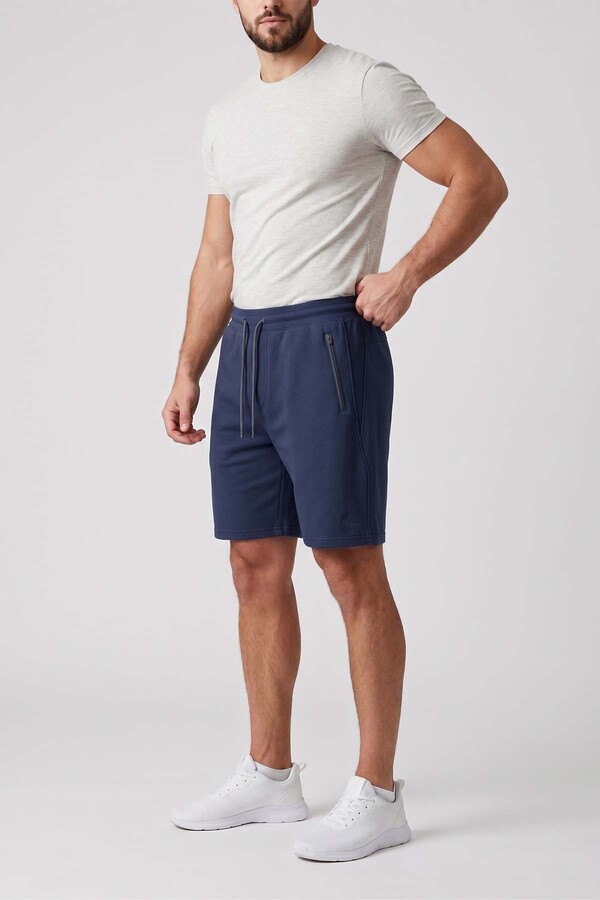 Navy Cotton Knit Shorts with Cargo Pockets - Thumbnail
