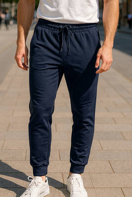 Remsa - Navy Elastic Waist Sweatpants with Cuffs and 3 Pockets