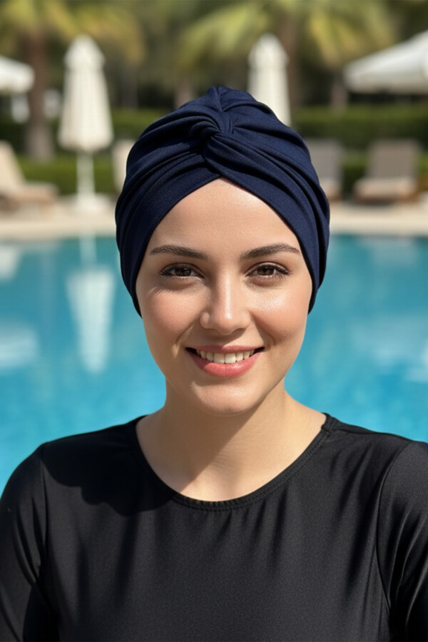 Navy Blue Flat Texture Swimwear Accessory R-988 - Thumbnail