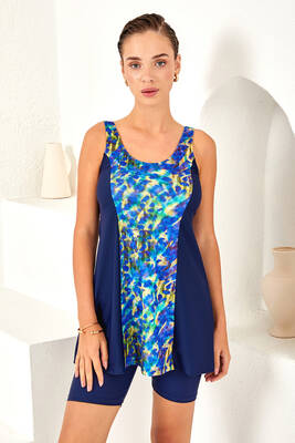 Lapieno - Navy Full-Cover Swimsuit with Sleeveless Top and Tights (1)