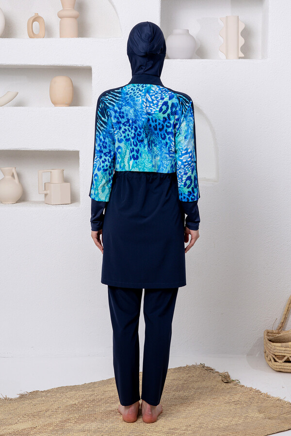 Navy Full Coverage Modest Swimsuit Set with UV Protection - Thumbnail