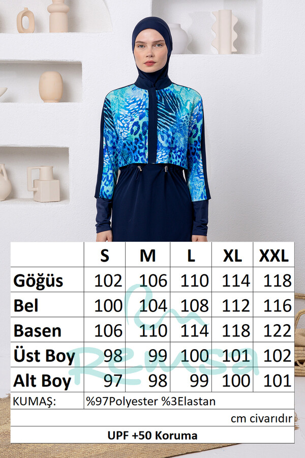 Navy Full Coverage Modest Swimsuit Set with UV Protection - Thumbnail