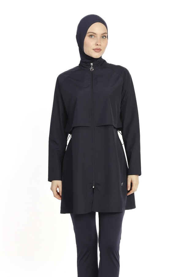 Navy Full Coverage Modest Swimsuit Set with Tunic Top 6201 - Thumbnail