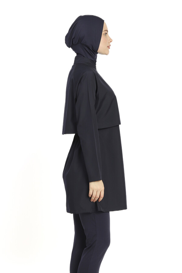 Navy Full Coverage Modest Swimsuit Set with Tunic Top 6201 - Thumbnail