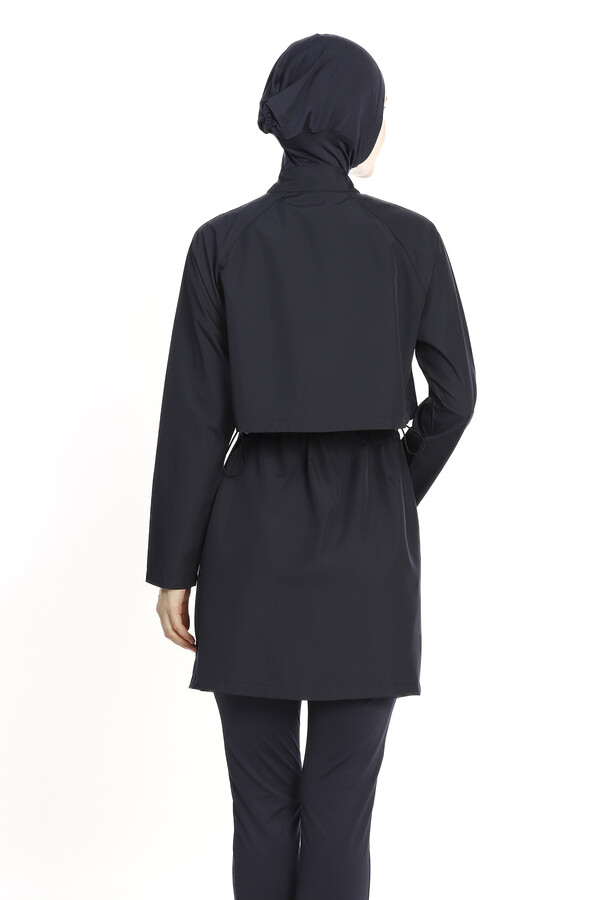 Navy Full Coverage Modest Swimsuit Set with Tunic Top 6201 - Thumbnail