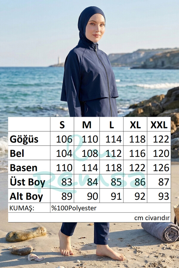 Navy Full Coverage Modest Swimsuit Set with Tunic Top 6201 - Thumbnail