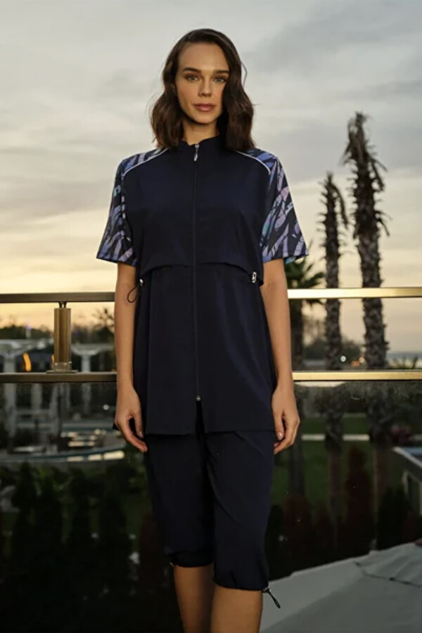 Sporty Stretch Short Sleeve Half-Covered Swimwear Set - Thumbnail