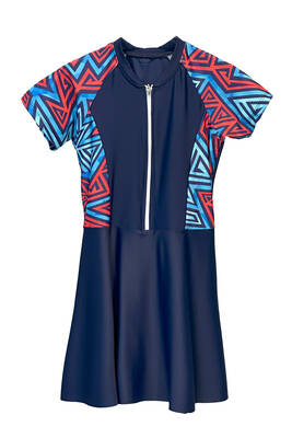 Remsa - Navy Geometric Print Short Sleeve Skirted Leggings Swimsuit Set Mira 1511 Triangle (1)
