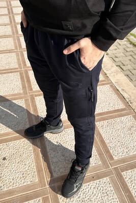 Remsa - Navy Jogger Pants with Elastic Waist and Zipper Detail (1)