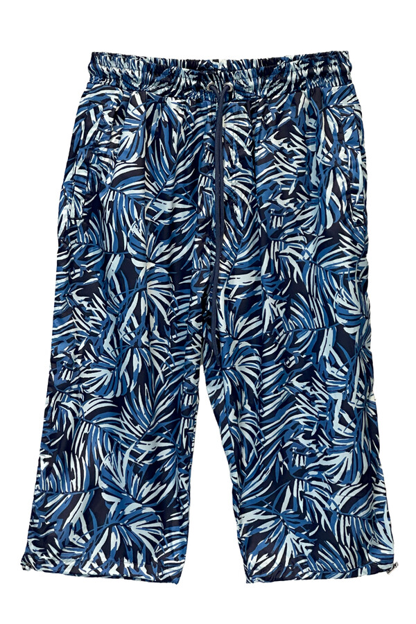 Navy Patterned UPF 50+ Long Capri Swim Trunks K104 - Thumbnail