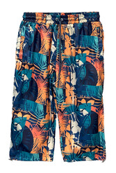 Adasea - Navy Patterned UV Protection Men's Long Capri Swim Trunks K106