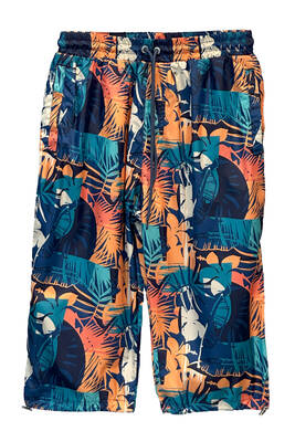 Adasea - Navy Patterned UV Protection Men's Long Capri Swim Trunks K106 (1)