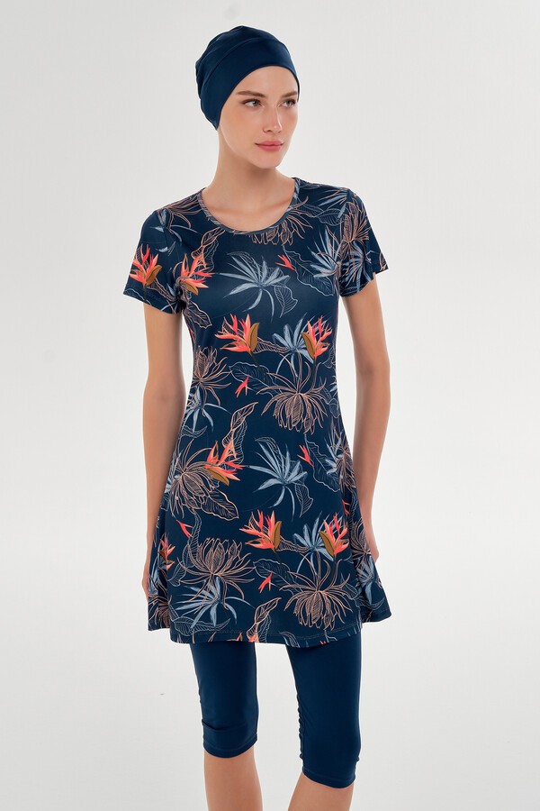 Short Sleeve Semi-Covered Swimwear Set - Thumbnail