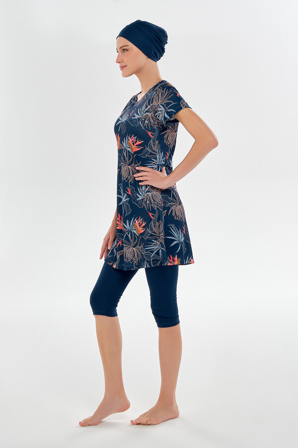 Short Sleeve Semi-Covered Swimwear Set - Thumbnail