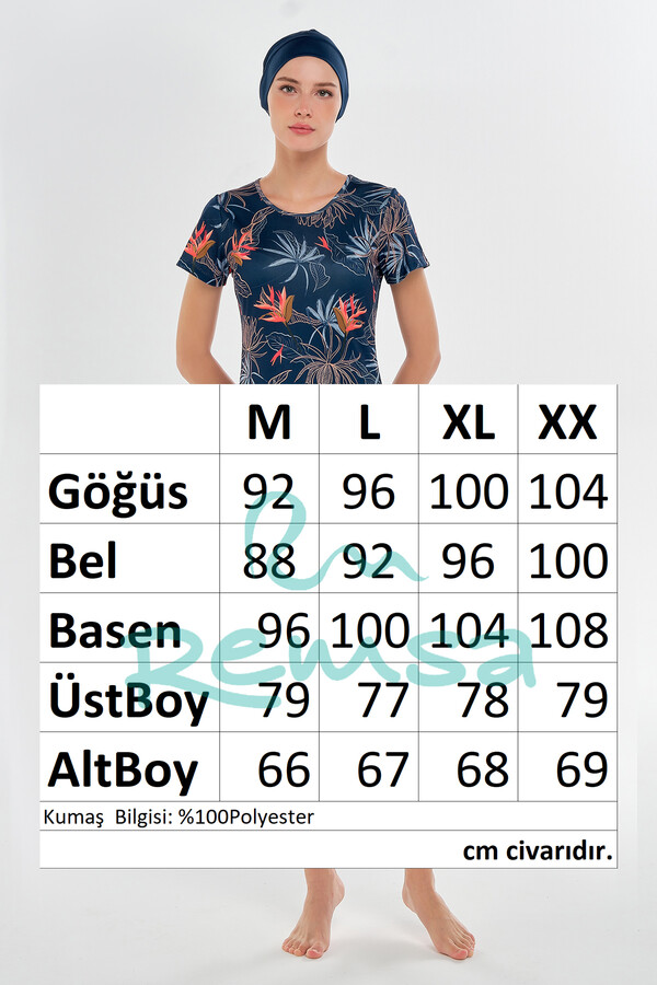 Short Sleeve Semi-Covered Swimwear Set - Thumbnail