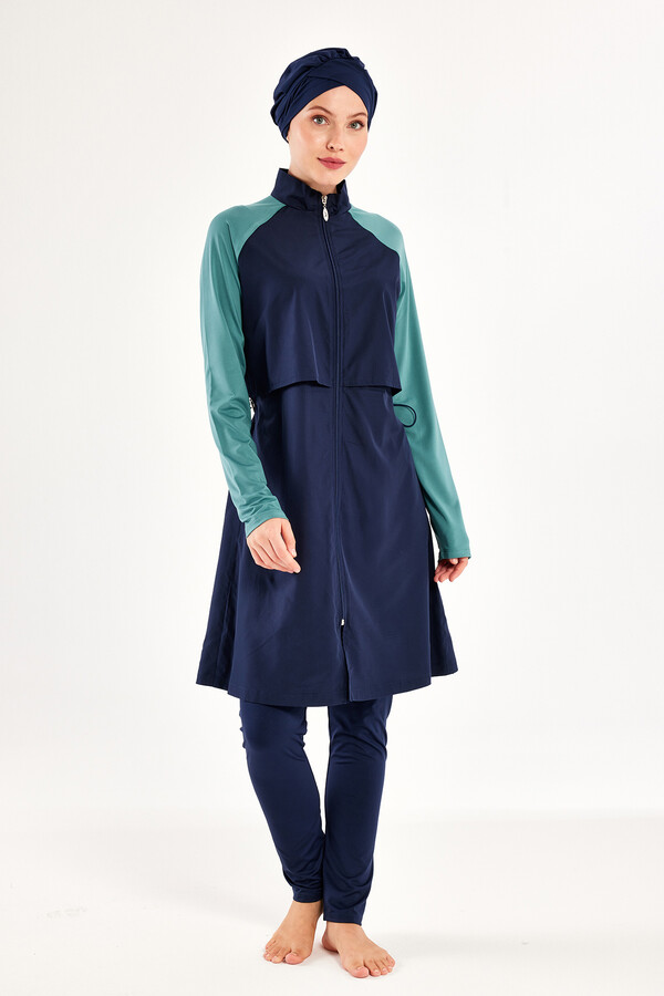 Navy Reglan Sleeve Full Coverage Modest Swimsuit Set - Thumbnail