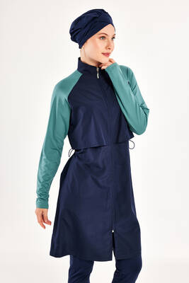 Adasea - Navy Reglan Sleeve Full Coverage Modest Swimsuit Set (1)