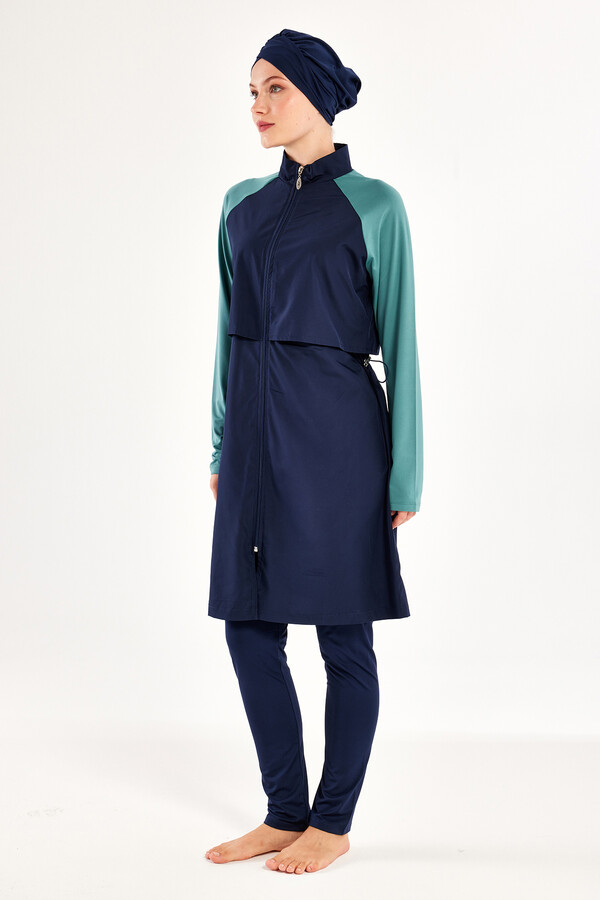 Navy Reglan Sleeve Full Coverage Modest Swimsuit Set - Thumbnail