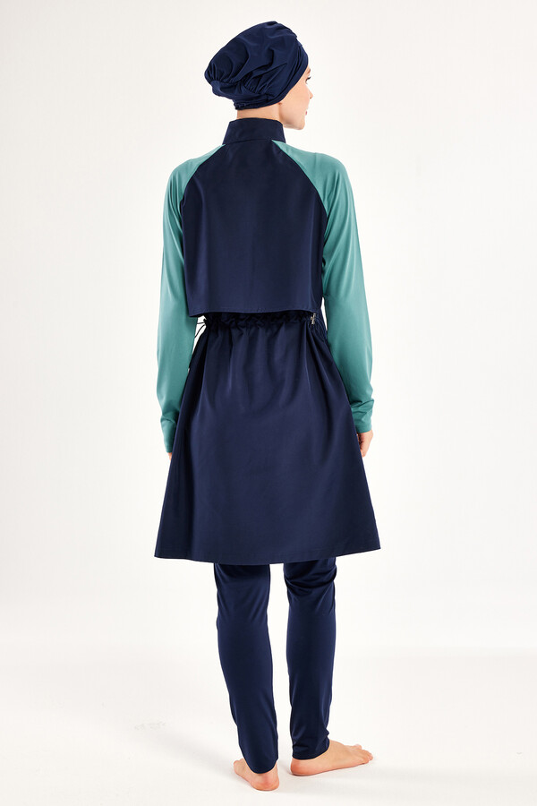 Navy Reglan Sleeve Full Coverage Modest Swimsuit Set - Thumbnail