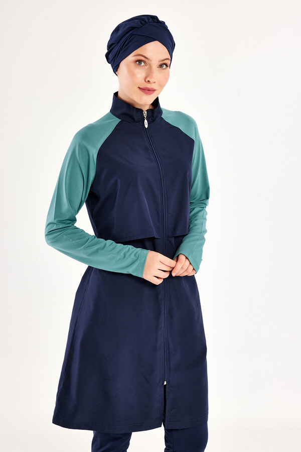 Navy Reglan Sleeve Full Coverage Modest Swimsuit Set - Thumbnail