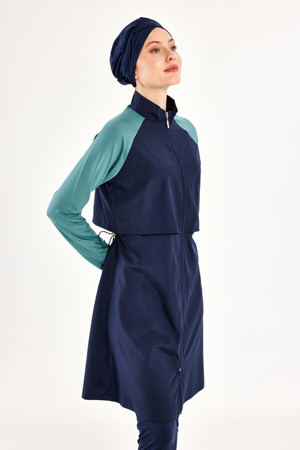 Navy Reglan Sleeve Full Coverage Modest Swimsuit Set - Thumbnail
