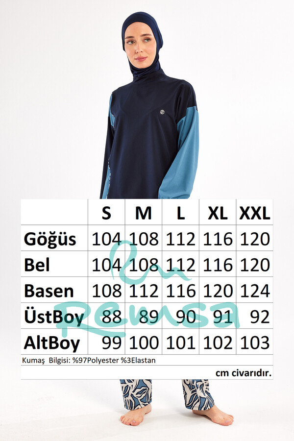 Navy Sport Lycra Full Coverage Modest Swimsuit Set 121902 - Thumbnail