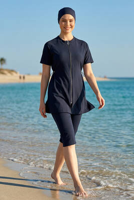 Haliç Mayo - Navy Sport Lycra Half-Cover Modest Swimsuit Set for Girls