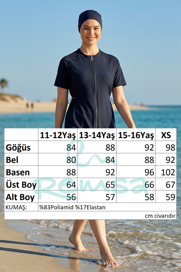 Navy Sport Lycra Half-Cover Modest Swimsuit Set for Girls - Thumbnail