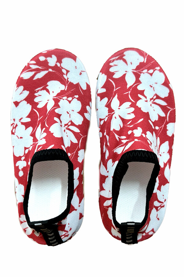 Non-Slip Toddler Beach and Pool Flip-Flops in Red Floral Print - Thumbnail