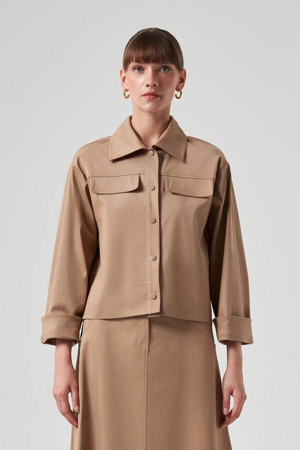 Nuss Çıtçıtlı Kısa Ceket 6025 Camel