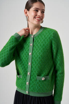 Lale Boutique - Nuss Knit Button Detail Short Cardigan 7001 Benetton