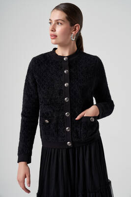 Lale Boutique - Nuss Knit Button Detail Short Cardigan 7001 Black