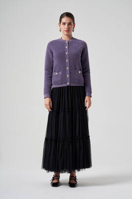 Lale Boutique - Nuss Knit Button Detail Short Cardigan 7001 Violet (1)