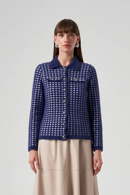 Lale Boutique - Nuss Knit Button Detail Short Cardigan 7007 Navy (1)