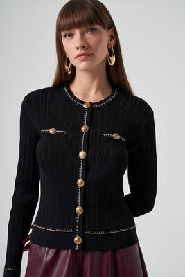 Nuss - Nuss Mercerized Knit Button Detail Short Cardigan 1115 Black