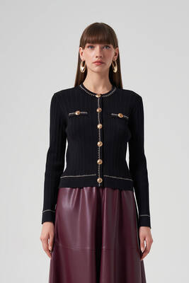 Nuss - Nuss Mercerized Knit Button Detail Short Cardigan 1115 Black (1)