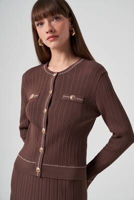 Nuss - Nuss Mercerized Knit Button Detail Short Cardigan 1115 Brown