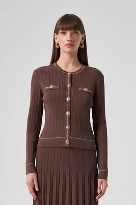 Nuss - Nuss Mercerized Knit Button Detail Short Cardigan 1115 Brown (1)